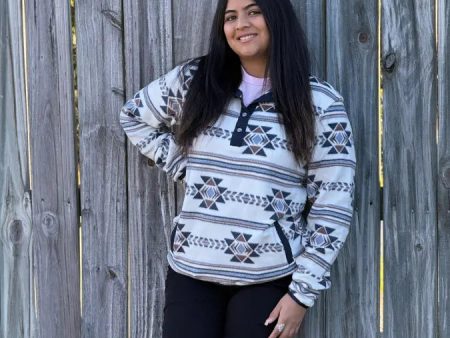 Cinch Womens Pullover Navy Brown White & Aztec Pattern Online