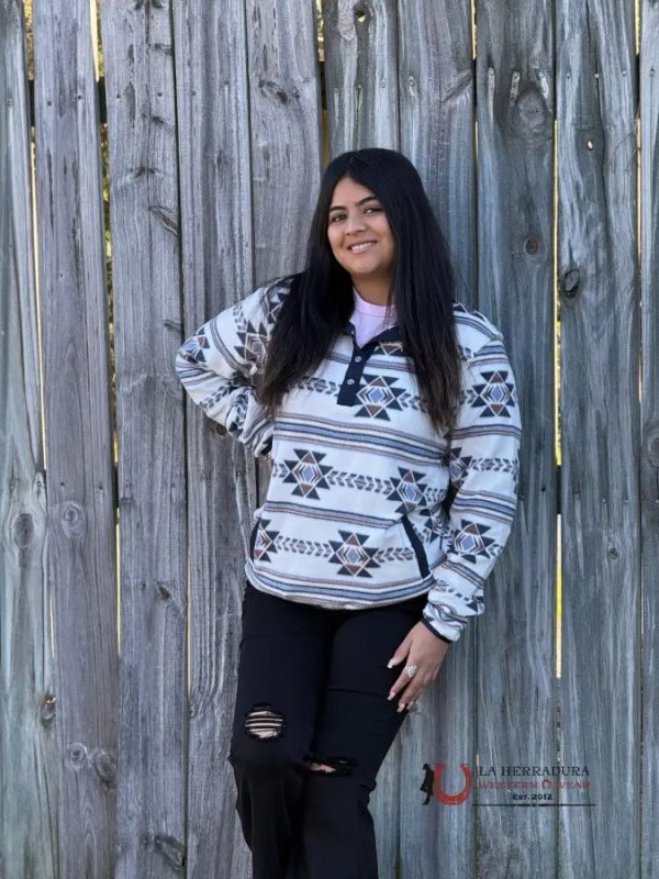 Cinch Womens Pullover Navy Brown White & Aztec Pattern Online