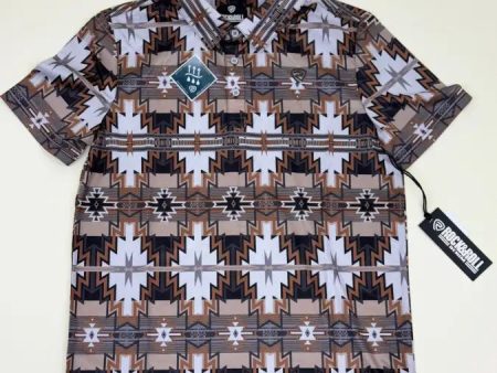 ROCK&ROLL CHARCOAL PRINTED AZTEC POLO SHORT SLEEVE For Sale