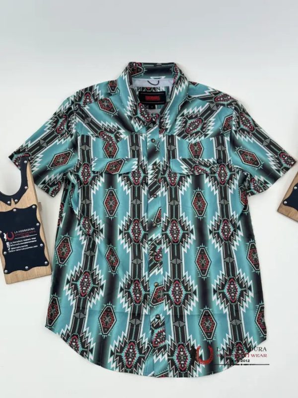 ROCK&ROLL TURQUOISE AZTEC SNAP SHORT SLEEVE 4804 Fashion