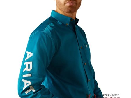 ARIAT CLASIC TEAM LOGO DARK TEAL WHITE LONG SLEEVE SHIRT - 2825 Online Sale