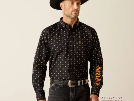 ARIAT CLASSIC KELVIN BLACK DARK GREY LONG SLEEVE SHIRT Supply