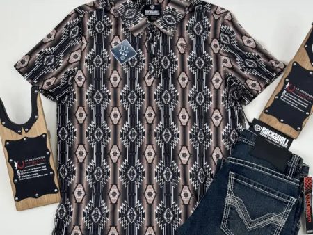 ROCK&ROLL POLO BLACK AZTEC SNAP SHORT SLEEVE 5031 Supply