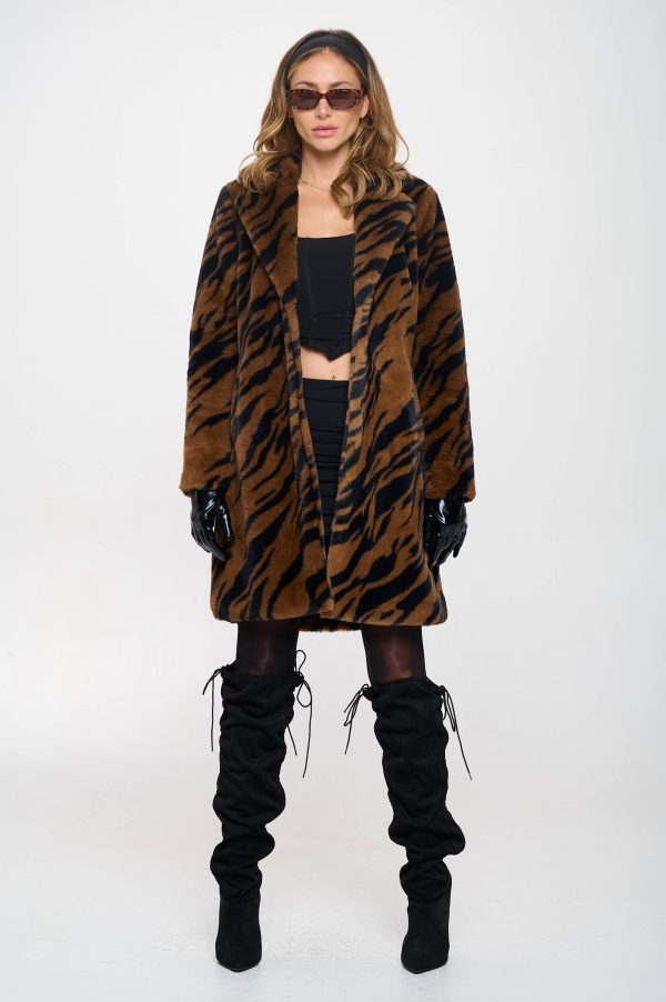 Faux Fur Zebra Trench Coat Fashion