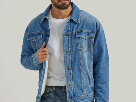 Men s Wrangler Retro Sherpa Lined Western Denim Jacket in Rodeo Night For Cheap