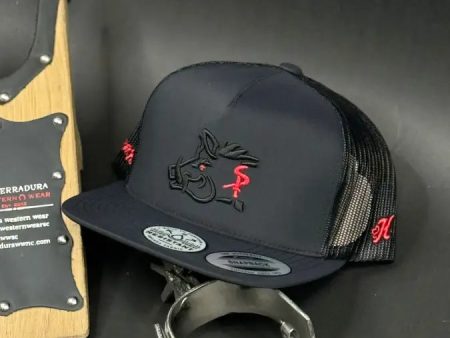 HOOEY HOG ALL BLACK RED DETAIL CAP For Sale