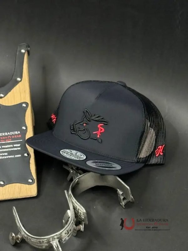 HOOEY HOG ALL BLACK RED DETAIL CAP For Sale