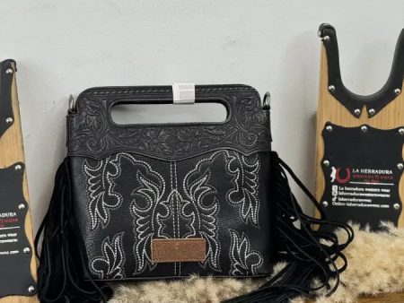 WRANGLER BLACK STITCHED LEATHER HAND BAG NUEVO Sale