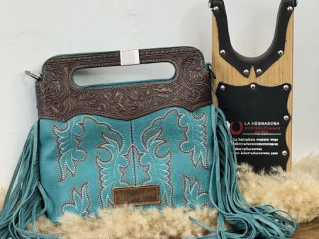 WRANGLER TURQUOISE STITCHED LEATHER HAND BAG NUEVO Supply