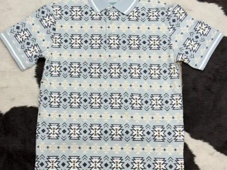 BLUE POLO AZTEC SHORT SLEEVE SHIRT TEAL BLUE Cheap