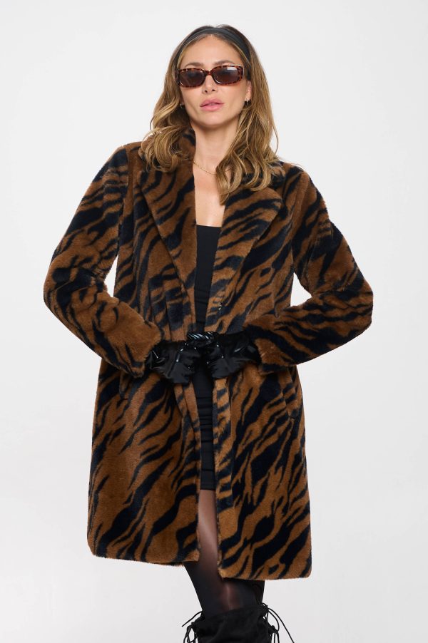 Faux Fur Zebra Trench Coat Fashion