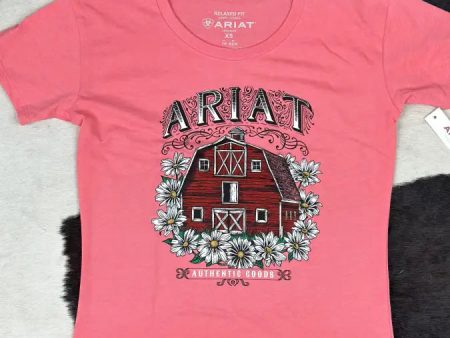 ARIAT WOMENS FLORAL FARM CORAL HEATHER SHORT SLEEVE T-SHIRT Discount