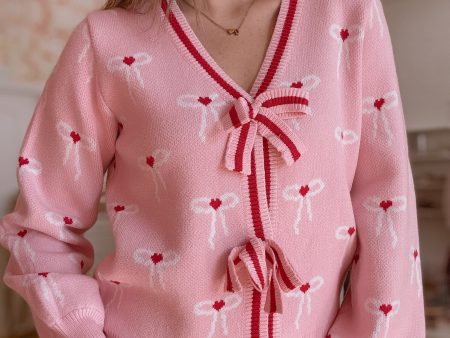 Heart Bow Cardigan For Cheap