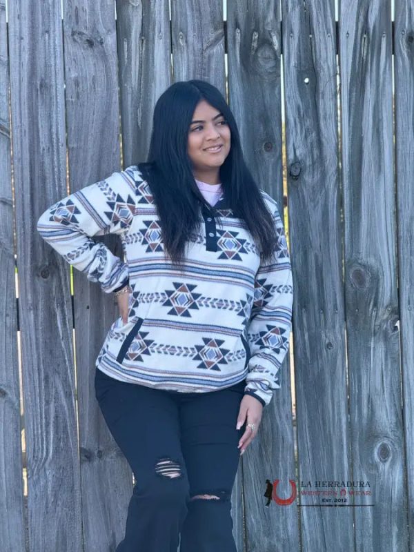 Cinch Womens Pullover Navy Brown White & Aztec Pattern Online