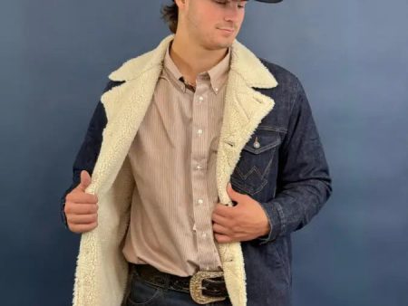 Wrangler Men s Western Sherpa Lined Denim Wrange Jacket in Rustic Navy Online Sale