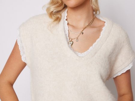 Candice Lace Trim Sweater Vest For Cheap