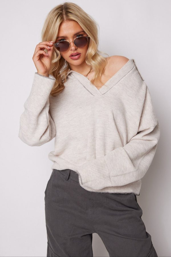 Jill V-Neck Collared Sweater For Discount