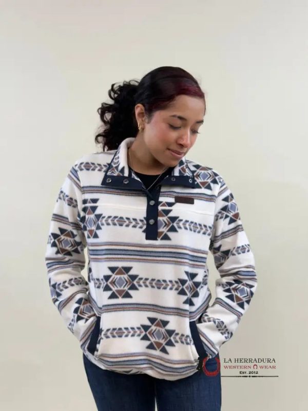 Cinch Womens Pullover Navy Brown White & Aztec Pattern Online