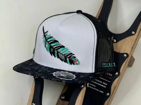 TEXAS RANCH TEAL FEATHER WHITE CAP Cheap