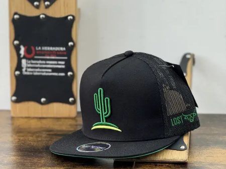 LOST CALF CACTUS GREEN LOGO BLACK CAP Fashion