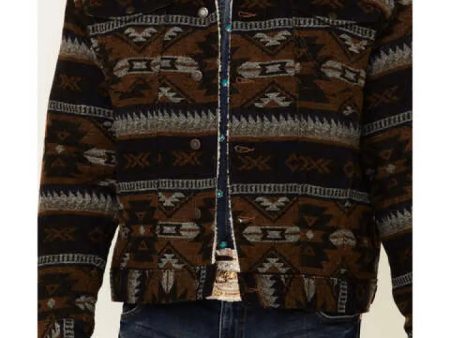 Wrangler Men s Brown Whiskey Jacquard Southwestern Print Button-Front Sherpa Jacket Supply