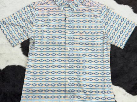 BLUE AZTEC SHORT SLEEVE SHIRT TEAL BLUE Cheap