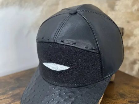 WHITE DIAMONS STINGRAY OSTRICH BLACK CAP For Cheap