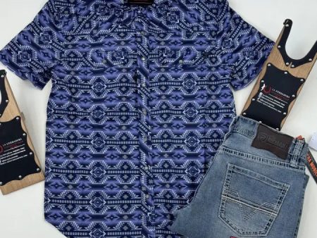 ROCK&ROLL BLUE AZTEC SNAP SHORT SLEEVE 4802 Online Hot Sale