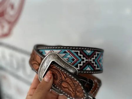 3D AZTEC OCEAN HAND TOOLED BELT Online Sale