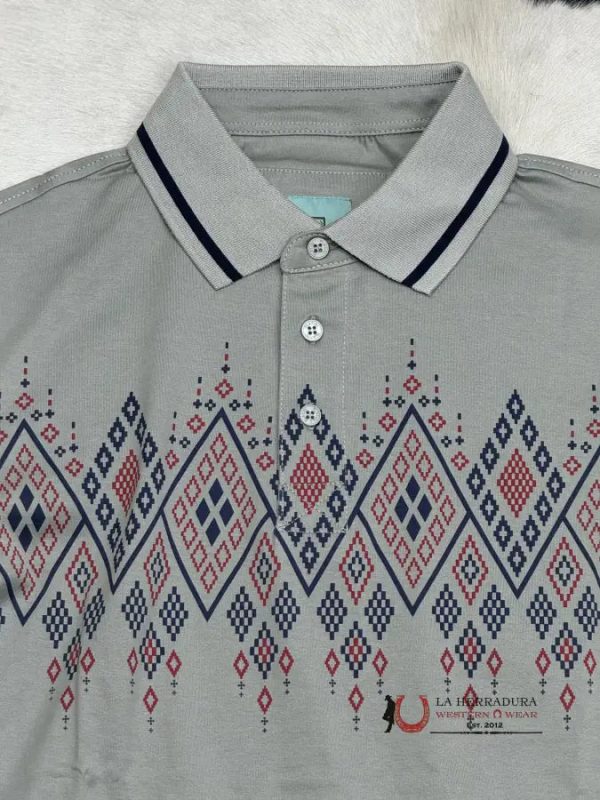 CHARCOAL POLO AZTEC SHORT SLEEVE SHIRT GREY Fashion