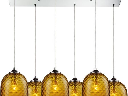 Viva 6 Light Pendant In Polished Chrome and Amber Glass Fashion