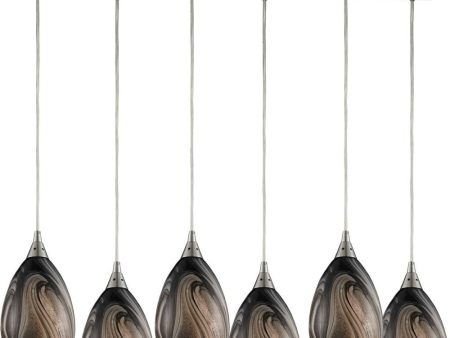 Formations 6 Light Pendant In Satin Nickel and Ashflow Glass Discount