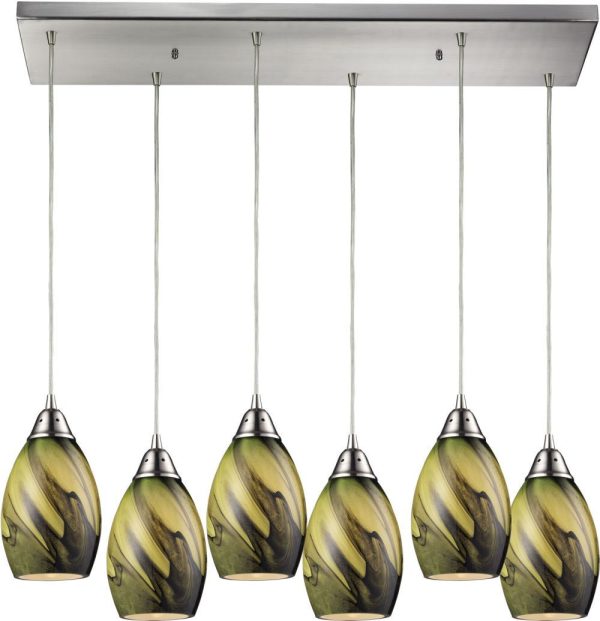 Formations 6 Light Pendant In Satin Nickel and Planetary Glass Fashion