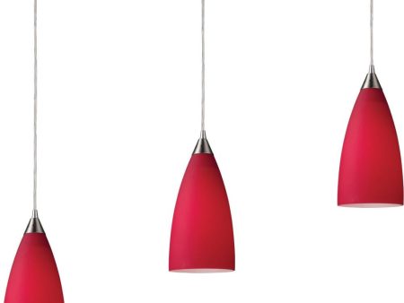 Vesta 3 Light Pendant In Satin Nickel and Cardinal Red Glass Discount