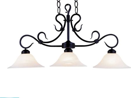 Buckingham 3 Light Led Island In Matte Black and White Faux Marble Glass Fashion