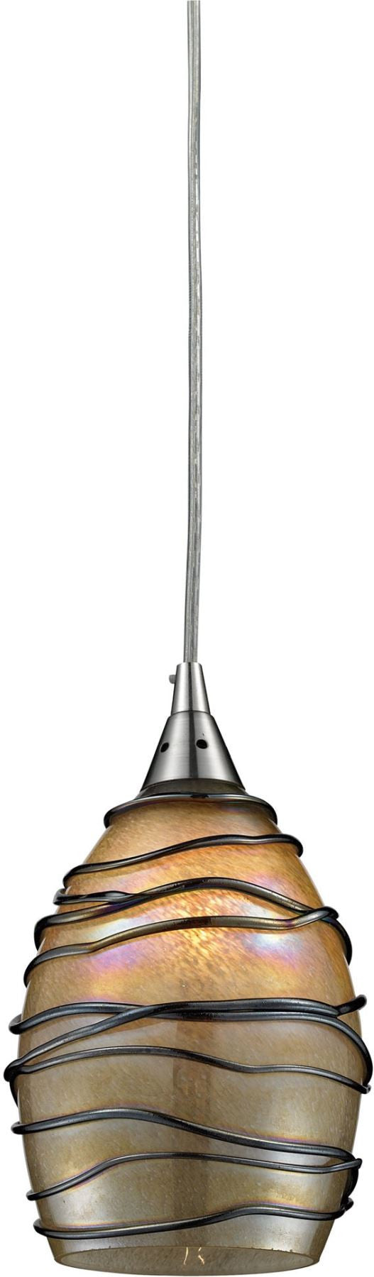 Vines 1 Light Pendant In Satin Nickel and Tan Glass For Discount