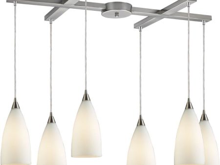 Vesta 6 Light Pendant In Satin Nickel and White Glass Fashion