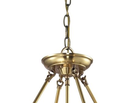 French Damask 3 Light Pendant In Brushed Brass For Sale