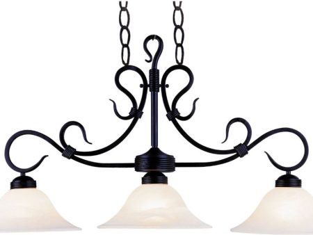 Buckingham 3 Light Island In Matte Black and White Faux Marble Glass For Sale