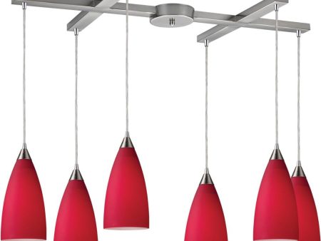 Vesta 6 Light Pendant In Satin Nickel and Cardinal Red Glass Online