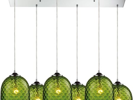 Viva 6 Light Pendant In Polished Chrome and Green Glass Online