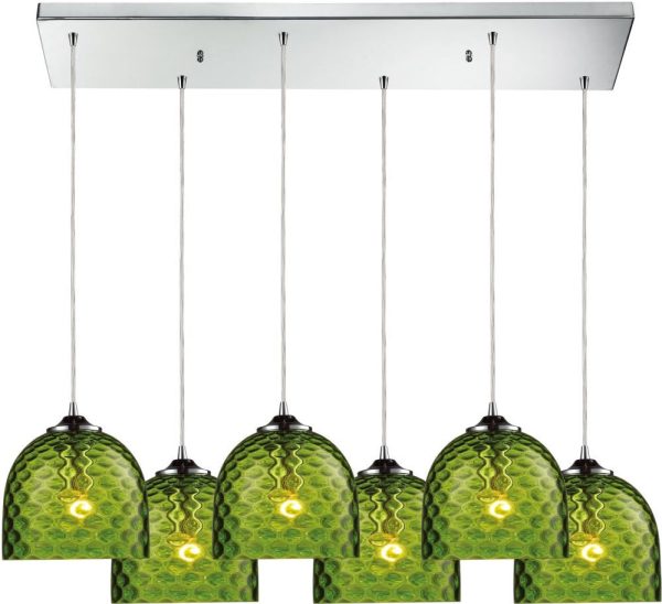 Viva 6 Light Pendant In Polished Chrome and Green Glass Online