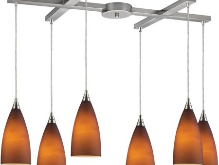 Vesta 6 Light Pendant In Satin Nickel and Tobacco Glass For Discount